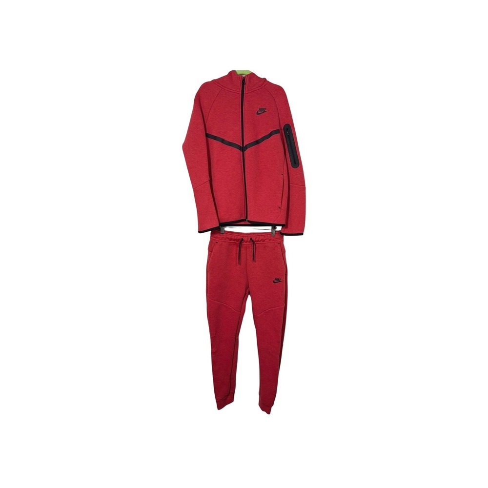 Nike Boys Red Tech Fleece Full Zip Hoodie & Joggers Sweatpants Matching Set Lg